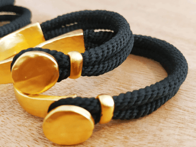 Gold Hook Bracelet with black Cotton cord - Tushi's